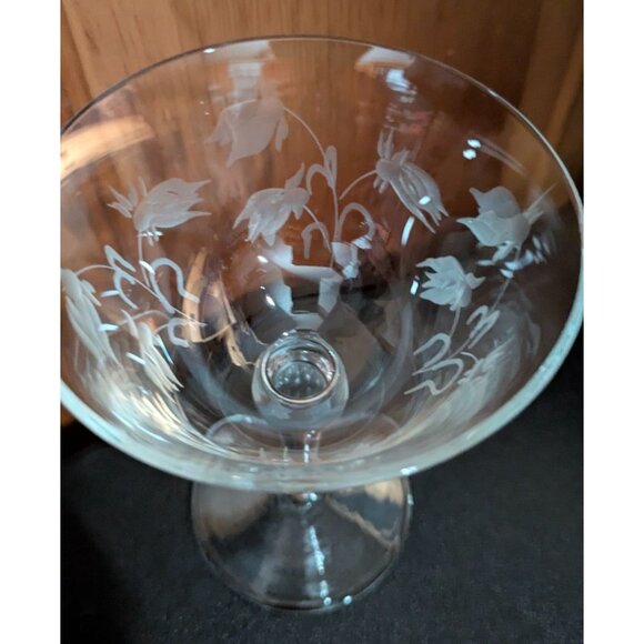 Etched Columbine Floral Champagne Glass Vintage Stemware 6" Replacement Vintage - Picture 6 of 16
